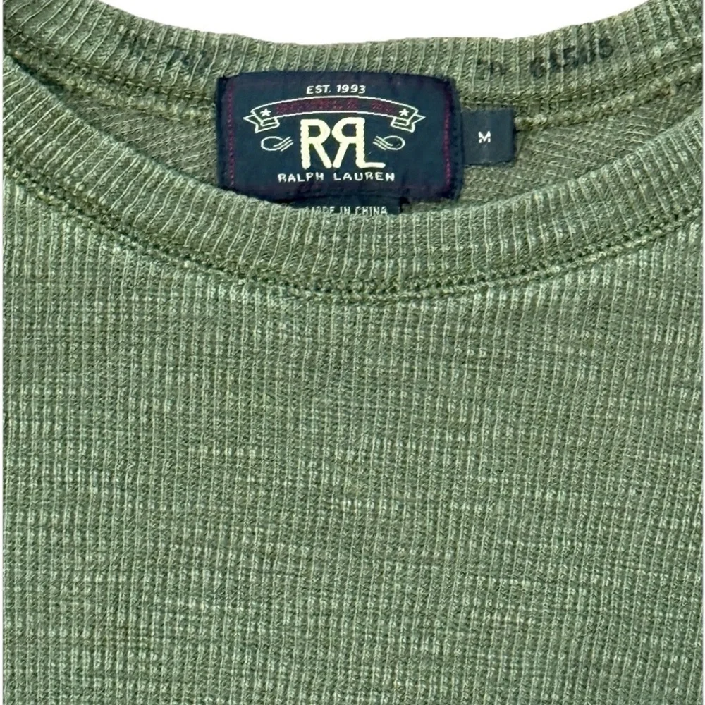 Ralph Lauren Double RL Sage Green Long Sleeve Thermal Waffle Knit Medium - Picture 2 of 3